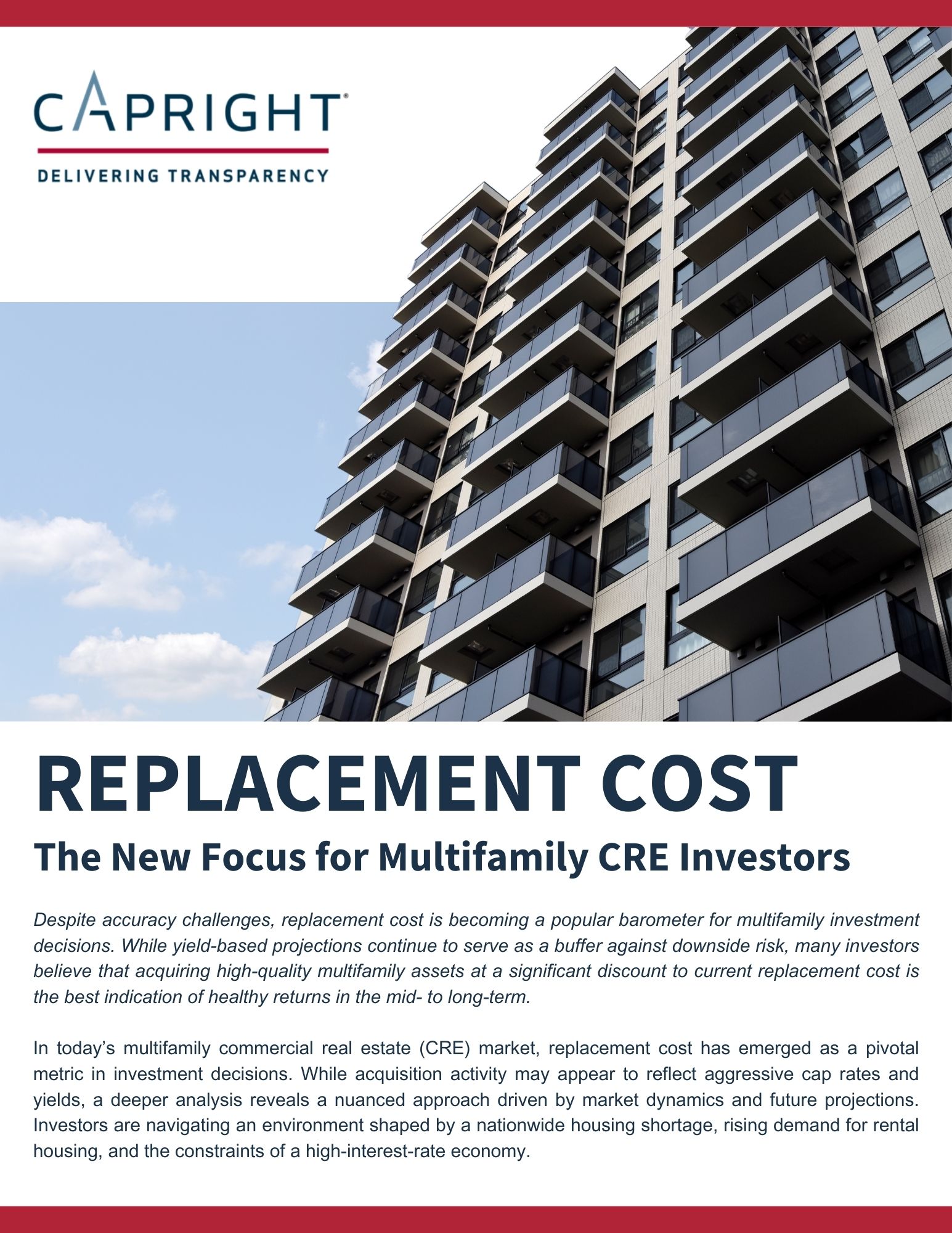 Replacement Cost - The New Focus for Multifamily CRE Investors